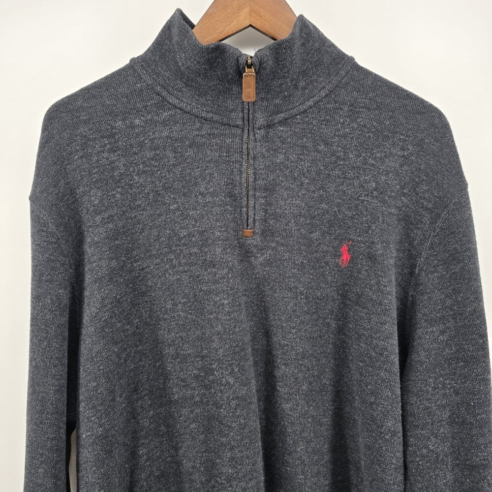Polo Ralph Lauren‎ Men's Dark Gray 1/4 Zip Long Sleeve Pullover Sweater XL